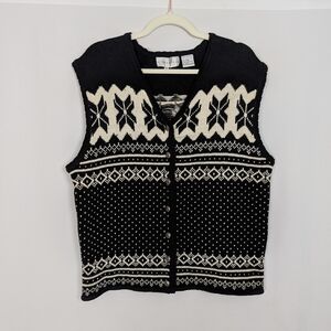 Highgate Nordic Fair Isle Snowflake Knit Button Vest L